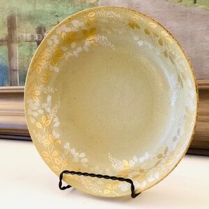 Vintage Japanese Tachikichi ceramic Bowl Gold Silver Leaf Floral Pottery Yellow